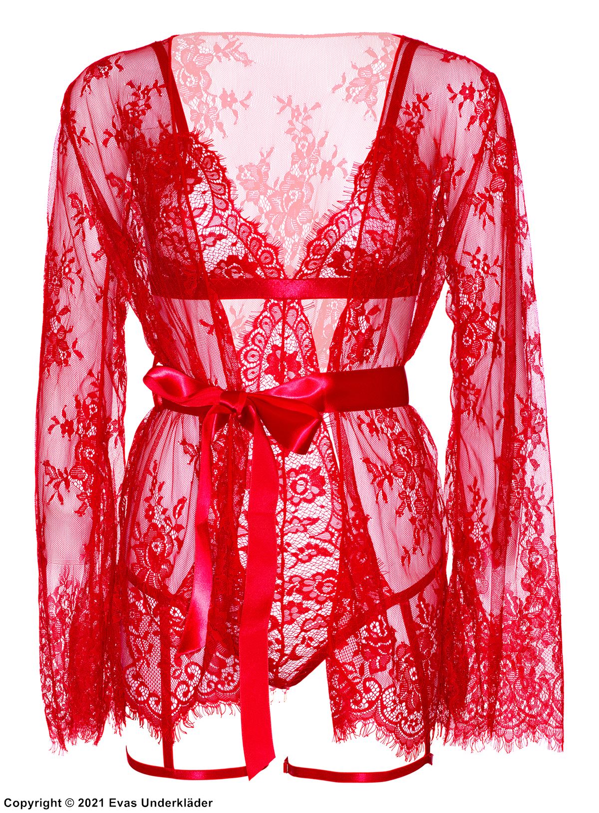 Seductive lingerie set, eyelash lace, built-in garter belt strap, flowers